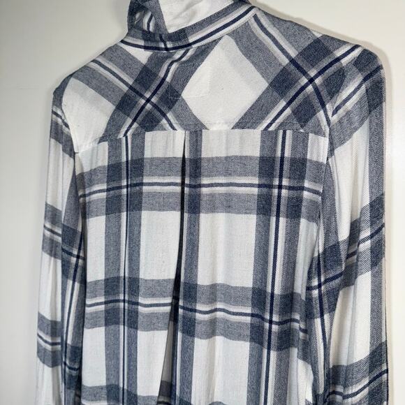 Rails Hunter Plaid Shirt Women’s Small White/Indigo Rayon Button Down Good - Picture 12 of 16